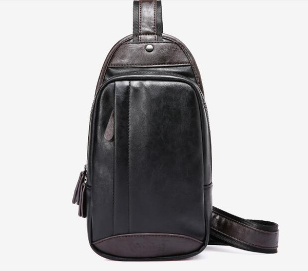 2018 new fashion trend new men's casual sports shoulder bag official leather waterproof two-way zipper purse