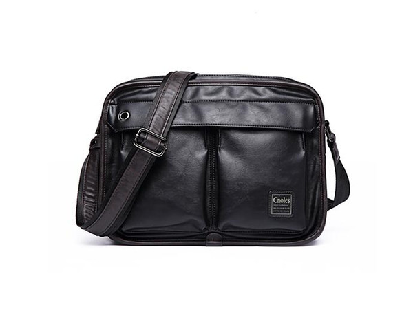 2018 new fashion trend men's official shoulder bag leather surface large capacity waterproof wearable multi-function pockets