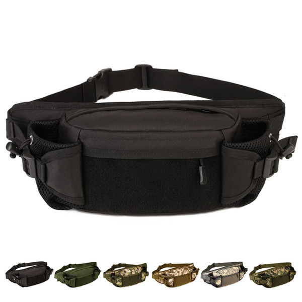 Tactical Fanny Pack Waist Bag with Beverage Bottle Pocket Holder Waterproof Hip Belt Bag Pouch for Hiking Climbing