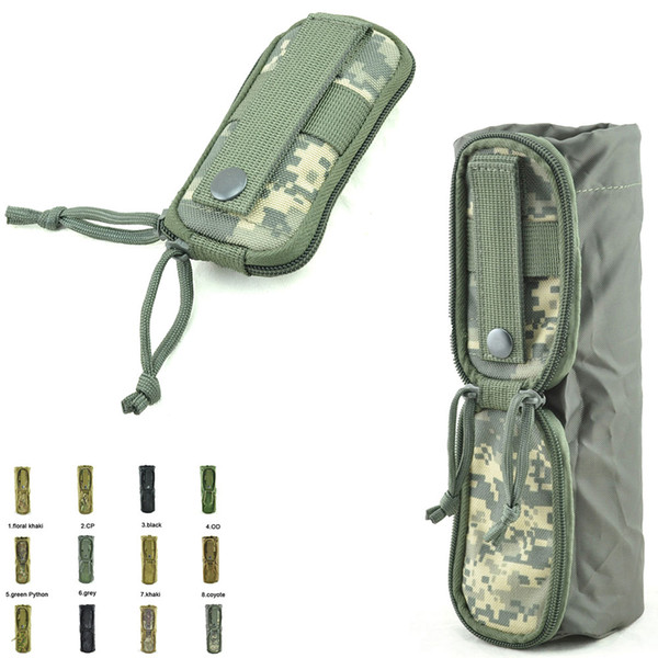 Wholesale nylon Pocket Outdoors Tactical Mineral Water Bottle Pouch Molle Travel Camp Glass Cover Woodland Sustainment Bag Free Shipping