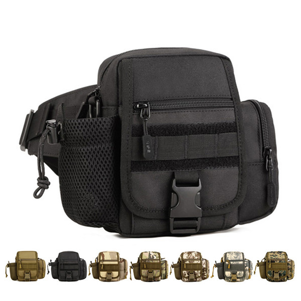 Tactical Fanny Pack MOLLE Waterproof Waist Bag Messenger bag with Beverage Bottle Pocket for Hiking Climbing