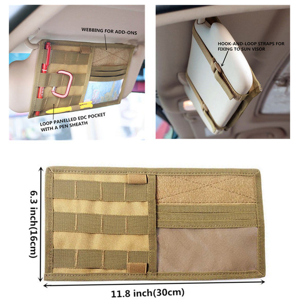 Tactical Multifunction Car Sun Visor Storage Bag Auto Glasses Ticket Documents Folder Mobile Phone Organizer