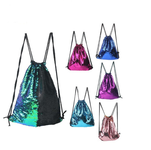 Glitter Mermaid Sequins Backpacks Drawstring Portable Glittering Shoulder Bag Outdoor Bag Gym Sport Sack Bag 45*35CM 9 styles