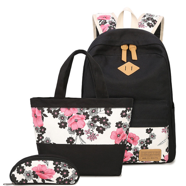 Backpack 2018 New Canvas Bag Three-piece Women Cute Floral Bag Backpack Student Bag Tactical Waist Packs Casual Bags