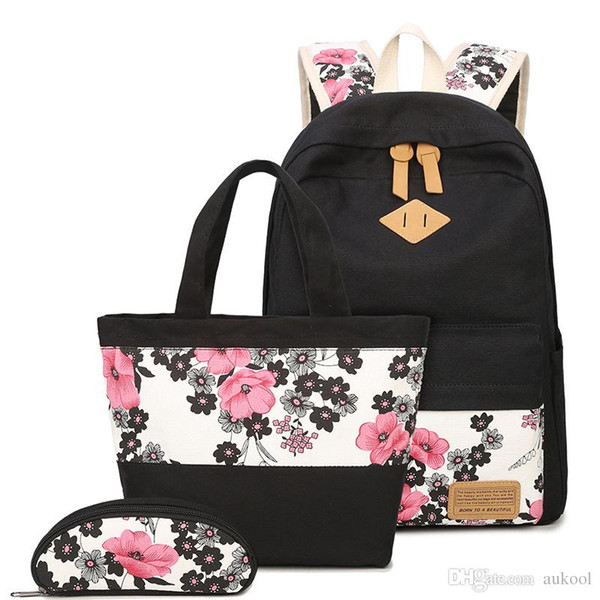 Backpack 2018 New Canvas Bag Three-piece Women Cute Floral Bag Backpack Student Bag Tactical Waist Packs Casual Bags