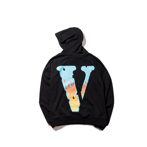 New VLONE flame gradient hooded sweater large V letter printing men and women models hooded hoodies