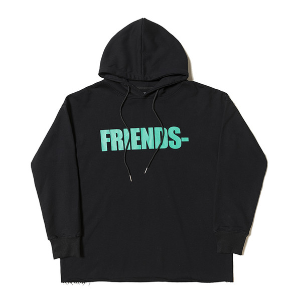 VLONE life FRIENDS green big V word hem damage loose hooded sweater men and women hoodie