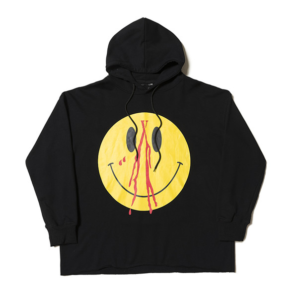 The new Vlone life 18SS nosebleed yellow smile behind the big V hoodie pullover sweater men and women