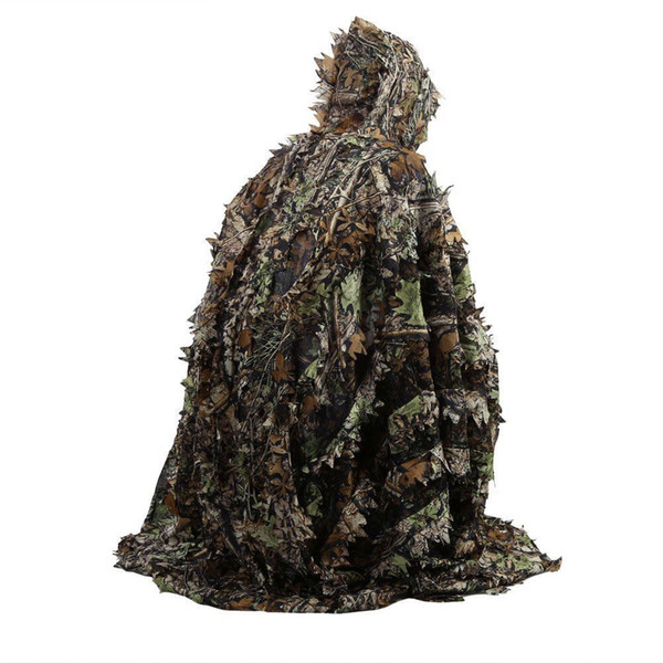 Outdoor 3D Leaves Camouflage Ghillie Poncho Camo Cape Cloak Stealth Ghillie Suit CS Woodland Hunting Poncho Cloak