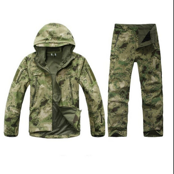 Wholesale-TAD Stalker Shark Skin Camouflage Hunting Jackets Fishing Waterproof SoftShell Outdoor Jacket Set Sport Army Clothes S6