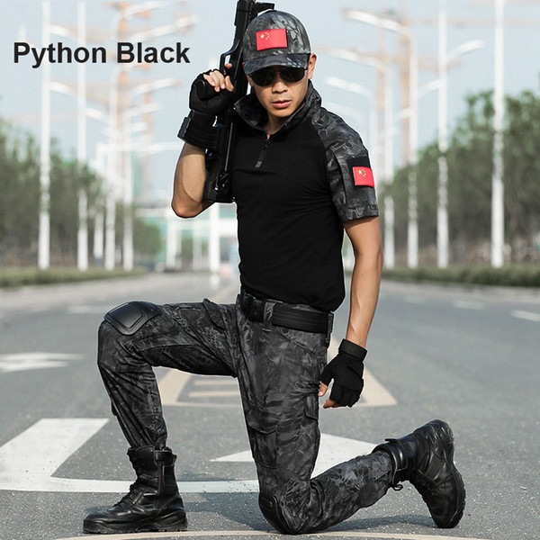 Summer Short Multicam Shirts Uniform Camouflage Set Men Army Tactical Combat Shirt + Cargo Pants Paintball Airsoft Clothes Set With Pads