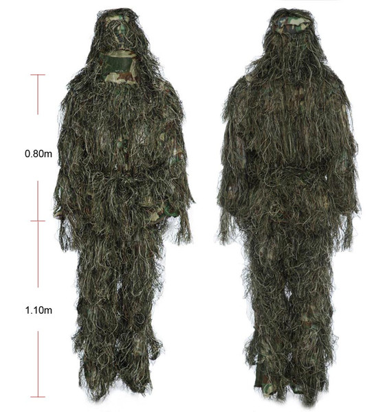 4Pieces/set Hunting Woodland Camo Sniper Ghillie Suit Tactical Camouflage Clothing Breathable Free Size Tactical Jacket Sets+Storage Bag