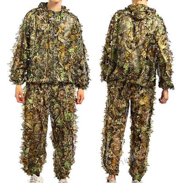 3D Woodland Leafy Camo Suit Hooded Ghillie Suit for Outdoor Hunting Army Tactical Camouflage Wildlife Photography