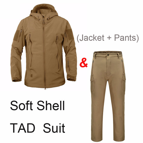 Tactical Soft Shell Jacket Sets Shark Skin Outdoor Clothes Uniform Camouflage Waterproof Jacket and Pants Shark Skin TAD Suits