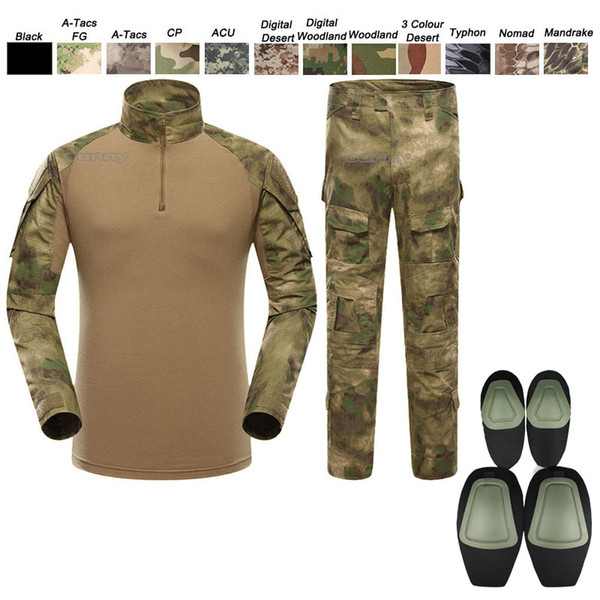 Outdoor Battle Dress Uniform Tactical BDU Set Army Combat Clothing Camouflage US Uniform with Kneepad Elbow Pads SO05-008