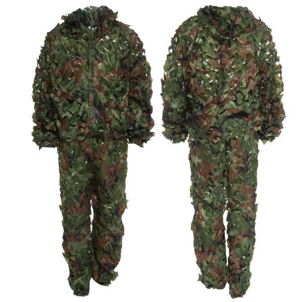 Ghillie Suits Tactical Jacket suit Sets CS Savage 3D Camo Bionic Leaf Camouflage Jungle Sniper Woodland Birdwatching Hunting Clothing