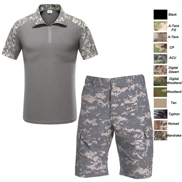 Outdoor Woodland Shooting Shirt Battle Dress Uniform Tactical BDU Set Army Combat Clothing Camouflage Shirt and Shorts Set NO05-012