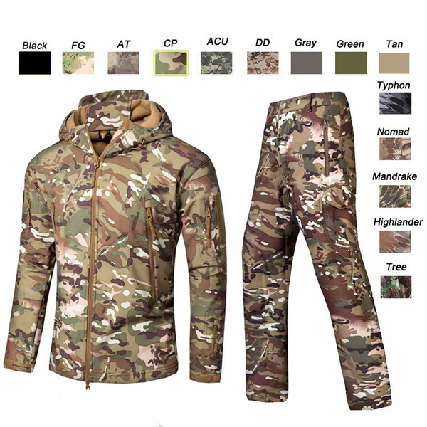 Outdoor Woodland Hunting Shooting Clothing Tactical Camo Coat Combat Clothing Camouflage Windbreaker Softshell Outdoor Jacket Pants Set