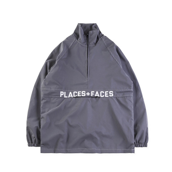 18ss new PLACES + FACES letter print half pull lapels jacket men's and women's tactical jacket s-xl