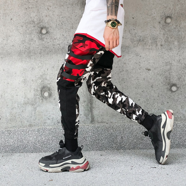 Men Casual Fashion Sport Hip Hop War Game Harem Street Dancing Plus Size Cargo Camouflage Splicing Loose Elasticity Waist Cotton Pants