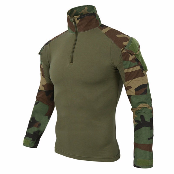 Airsoft Camouflage Combat Shirt Light Weight Rapid Assault Long Sleeve Frog Shirt with Removable Elbow Pads Tactical Shirt