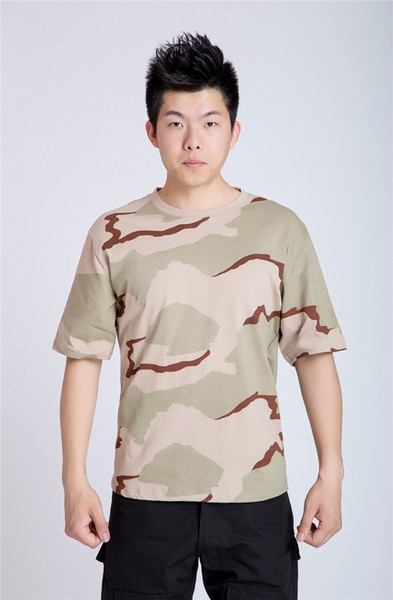 100% Cotton Camouflage Short T-shirt Men Breathable Army Tactical Combat O Neck T Shirt Camo Camp Tees Free Shipping