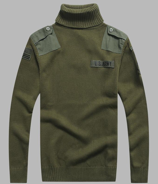 Mens US Army Sweater Patch Design Tactical Army Knitted Highneck Sweaters Autumn Winter Casual Thick Pullover Men