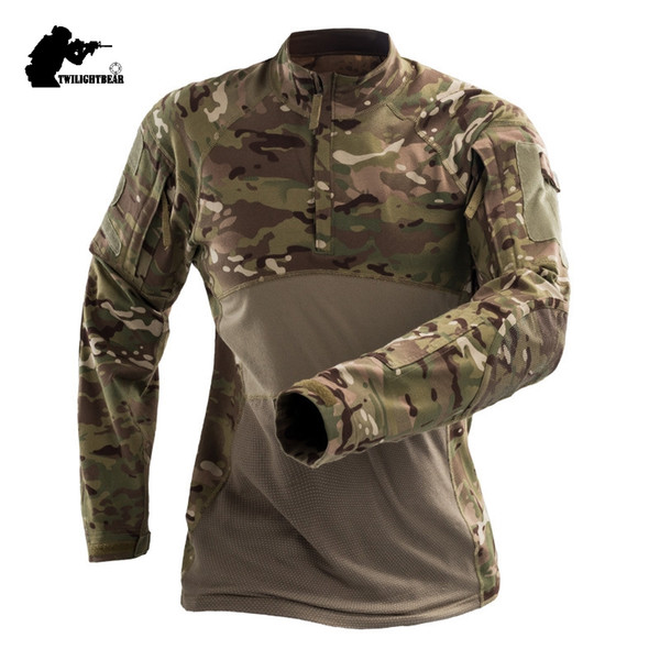 Mens Camouflage Tactical T Shirt Long Sleeve Cotton Breathable Combat Frog Tshirt Men Training Shirts S-3XL