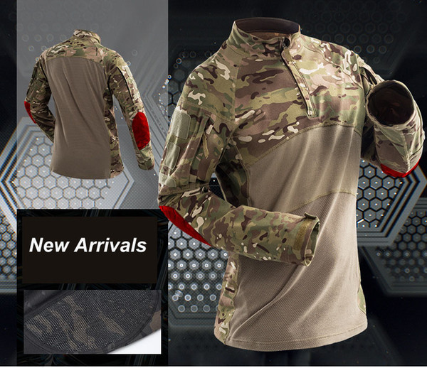 Free Shipping Breathable Design Combat Shirts For Woodland Hunting Cotton and Spandex Made Elastic Tactical T-shirts