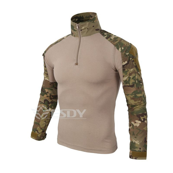 Camouflage army Uniform Combat Men's Shirt Cargo Airsoft Paintball Outdoor Hiking T-shirts Camping Tactical gear Clothing Sports