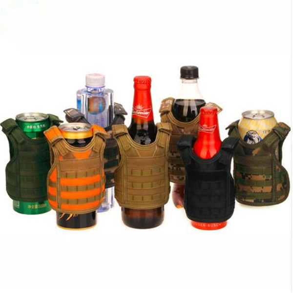 7 Color Mini Tactical Vest Outdoor Molle Vest Miniature Wine Beer Champagne Bottle Cover Vest Beverage Cooler Adjustable Shoulder Strap