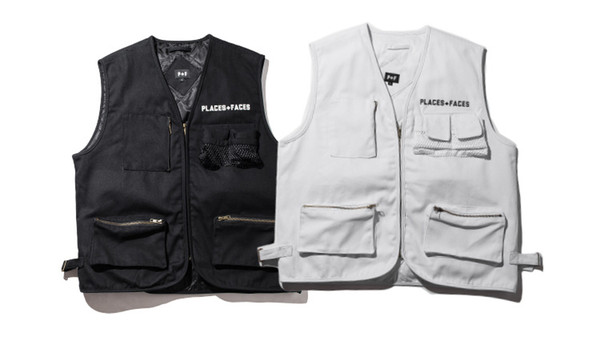 17fw new trend hip hop PLACES + FACES P+F men and women letter printing tactical vest vest black white