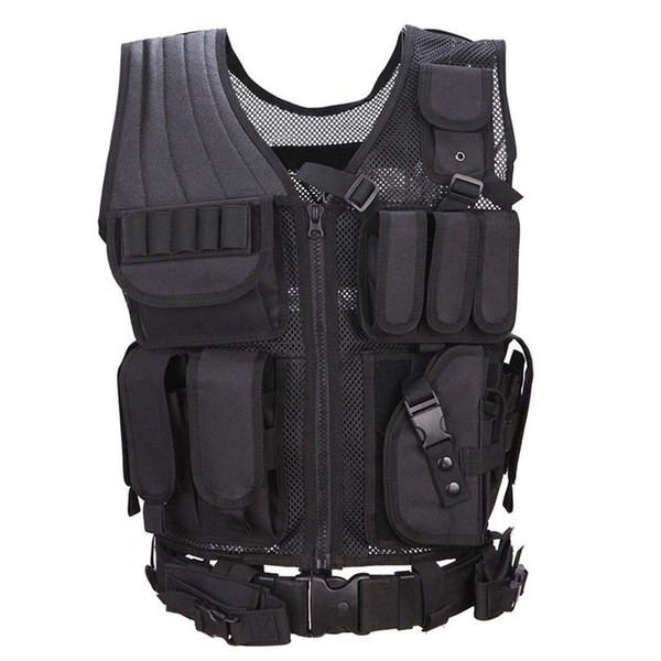 Tactical Adjustable Ultra-light Breathable Combat Training Vest W/ P Holster