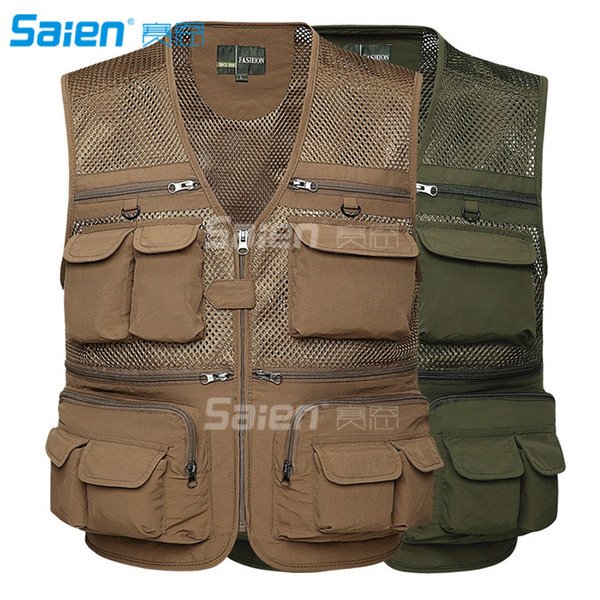 Men's Mesh Breathable Openwork Camouflage Journalist Photographer Fishing Vest Waistcoat Jacket Coat