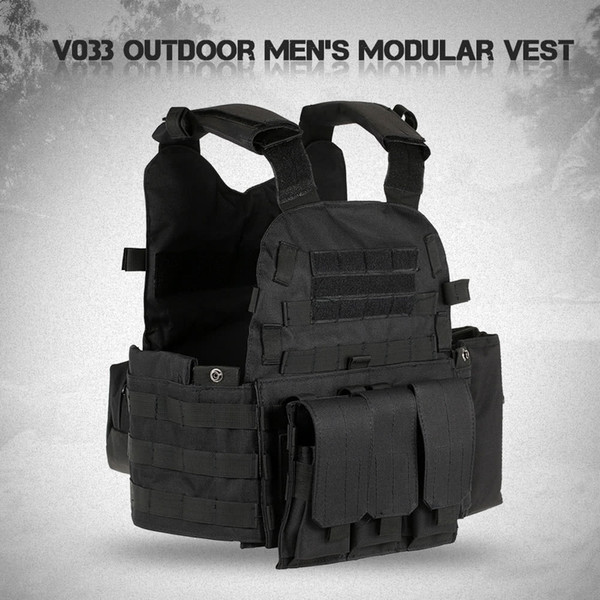 Men's Modular Vest Hunting Gear Load tactical Carrier Vest Field Battle Camouflage Molle Combat Assault Plate Vest+Hydration Pocket Swat