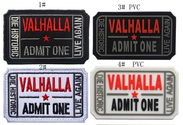 VP-75 Embroidered patches Valhalla Admit One patch Tactical 3D PVC Patch Combat Badge Fabric Armband Badges sew on patches