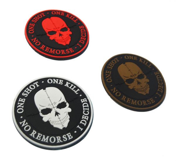 3pcs Rubber One Shot One Kill Patch 3D PVC Skull Tactical Patches Morale Armband Hook Army Combat Badge