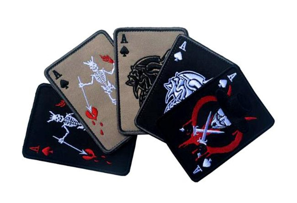 VP-220 3D Embroidery Poker Spades A Patches Tactical Morale patch Vikings V Word Vendetta army patch with stick back cap patches