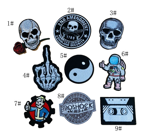 8P-13 High quality Skull Astronaut Iron On Patches Yingyang BIOSHOCK sew on patch for clothing can customer design