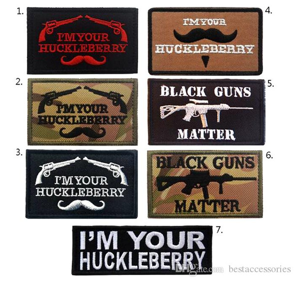 18VP-17 3D i'm your huckleberry Embroidered morale Pacthes black guns Army patch with magic stick for jacket/cap morale patch