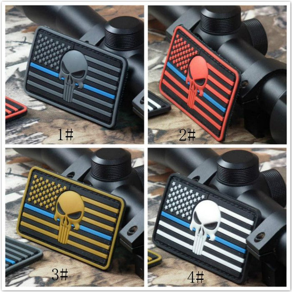 GPS-021 Wholesale PVC tactical Patches with magic tape Thin Blue Line punisher badges DEVGRU Seal Team American flag Skull patch