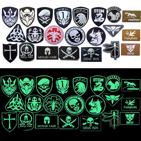 Outdoor HOOK and LOOP Fastener Rubber Badges Armband Stickers Luminous Chapter Tactical Glow in the Dark PVC Patch NO14-507