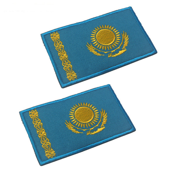 Kazakhstan Flag Army Badge Tactical Morale Embroidered Patches Appliques Hoop&Loop