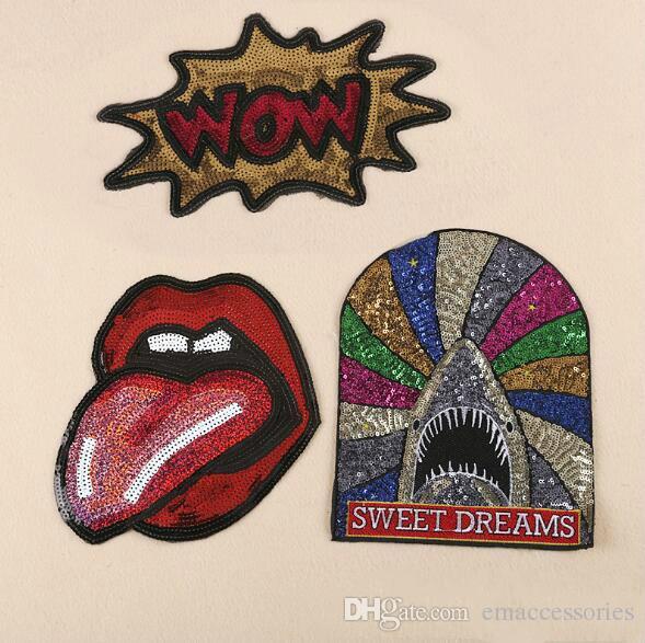 8P-01 High Quality High Quality! 8P-01 Sequin embroidery Patches with iron on back DIY Patch for clothes Embroidered Applique badges big siz