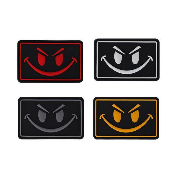 19VP-08 High Quality 3D PVC tactical patches with Stick smile face rubber army Badges Morale patches for cap tactical accessories