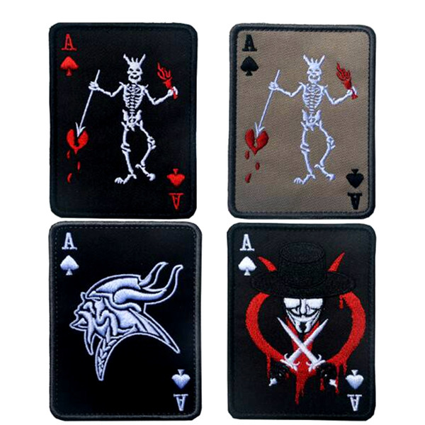 VP-220 Embroidery Poker Spades A Patches Tactical Morale patch Vikings V Word Vendetta army patch with stick back cap patches