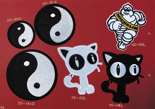 8P-27 Hot sale Yin yang embroidered patches iron on patch Armband black white cat Army patch for jacket/cap accessories