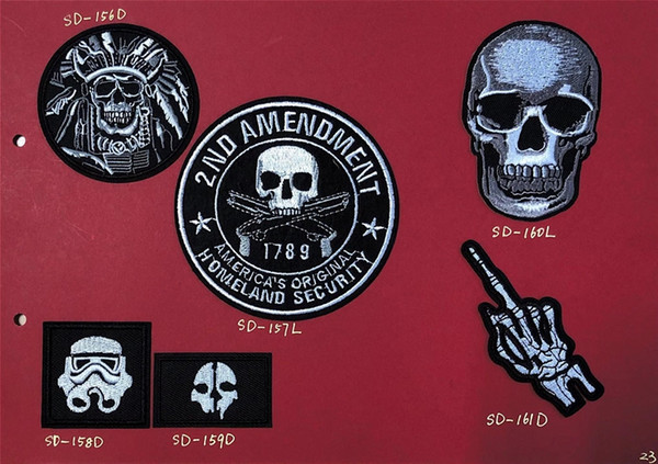 8P-26 Hot sale Skull embroidered patches iron on patch Armband 2ND AMENDMENT Army patch for jacket/cap accessories