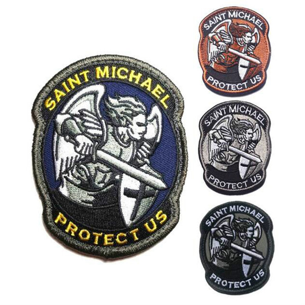 GPS-039 2.8*3.3 inch high quality 3D Patches with magic tape Protect Us Embroidered patch saint michael armband badge GAME patch