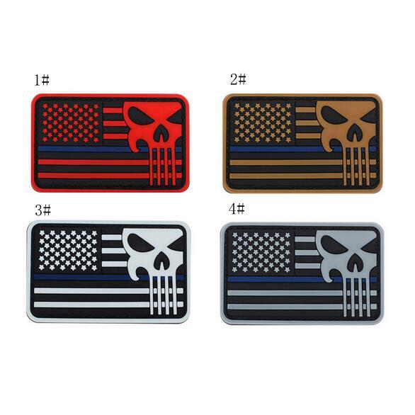 19VP-09 High Quality 3D PVC tactical patches with Stick US FLAG punisher rubber army Badges Morale patches for cap tactical accessories